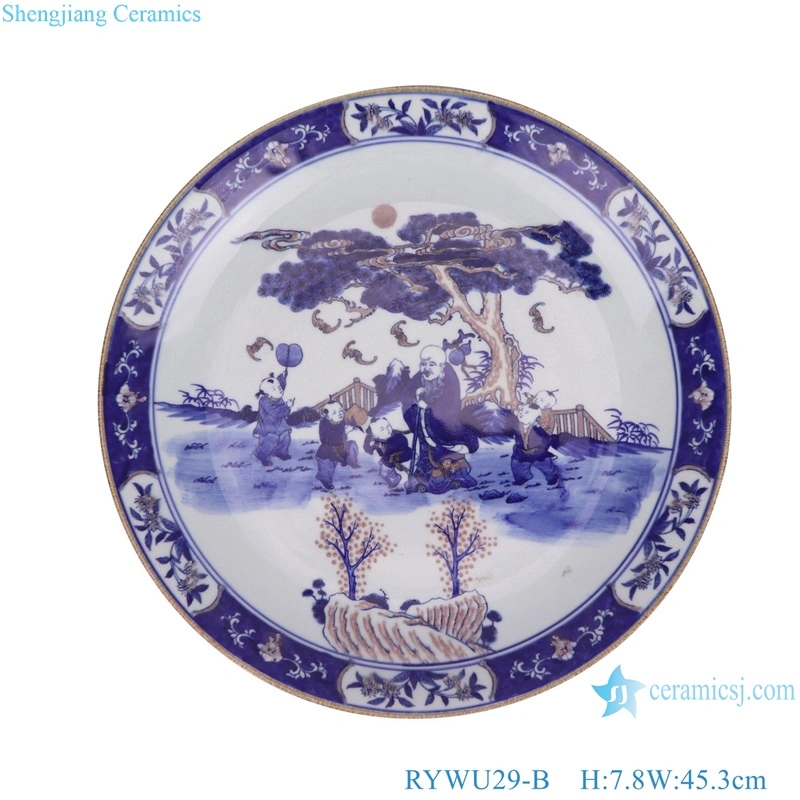 Blue and White Underglaze Red Handpainted Landscape, Dragon, Phoenix Flower and Bird Pattern Home Decorative Plate