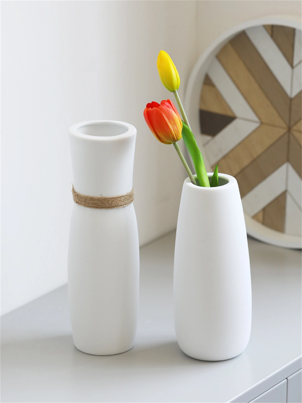 Modern Simple White Glazed Dry Flower Pot Ceramic Vase